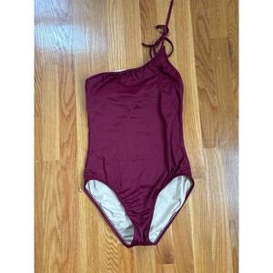 J.Crew One‎ Shoulder Swimsuit Burgundy Tie Strap Lined Bathing Suit